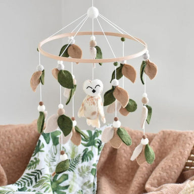 Tik Tak Handmade NZ Wool Baby Mobile - Owl & Leaf | Koop.co.nz