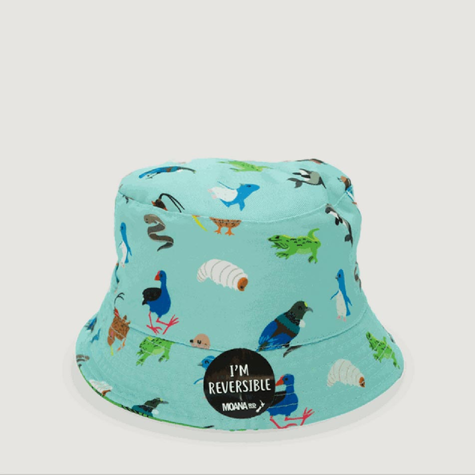 Moana Road Kids Reversible Bucket Hat - Bird/Green | Koop.co.nz