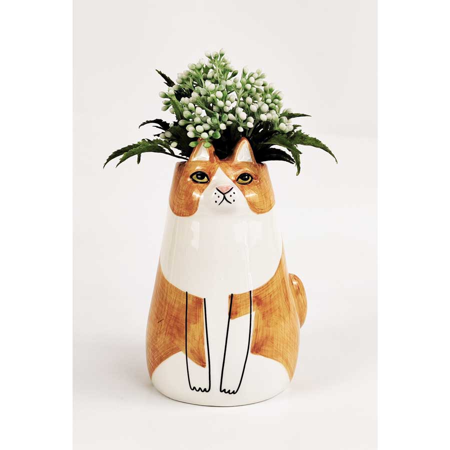 Urban Products Medium Sitting Cat Vase - Ginger (16cm) | Koop.co.nz