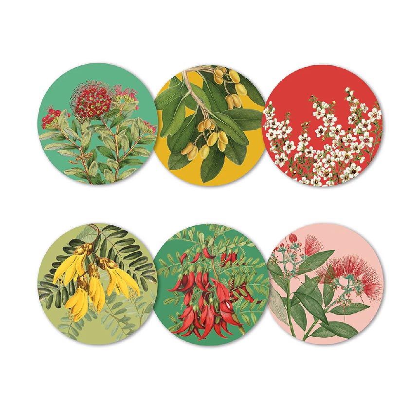 100% New Zealand Native Botanicals Of NZ Coaster Set/6 | Koop.co.nz