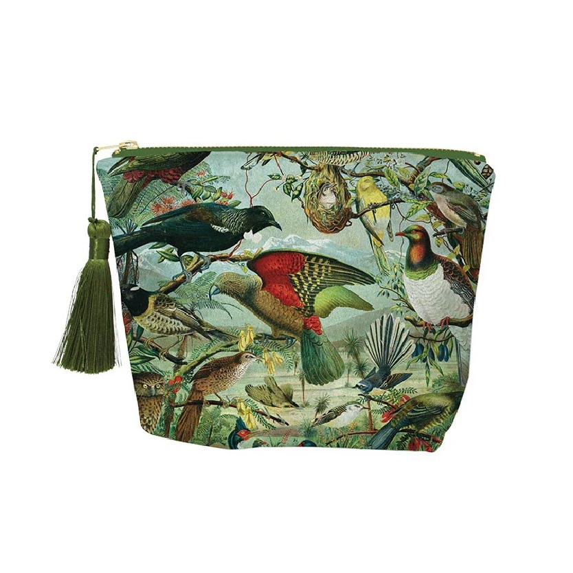 100% New Zealand NZ Native Birds Velvet Cosmetics Bag | Koop.co.nz