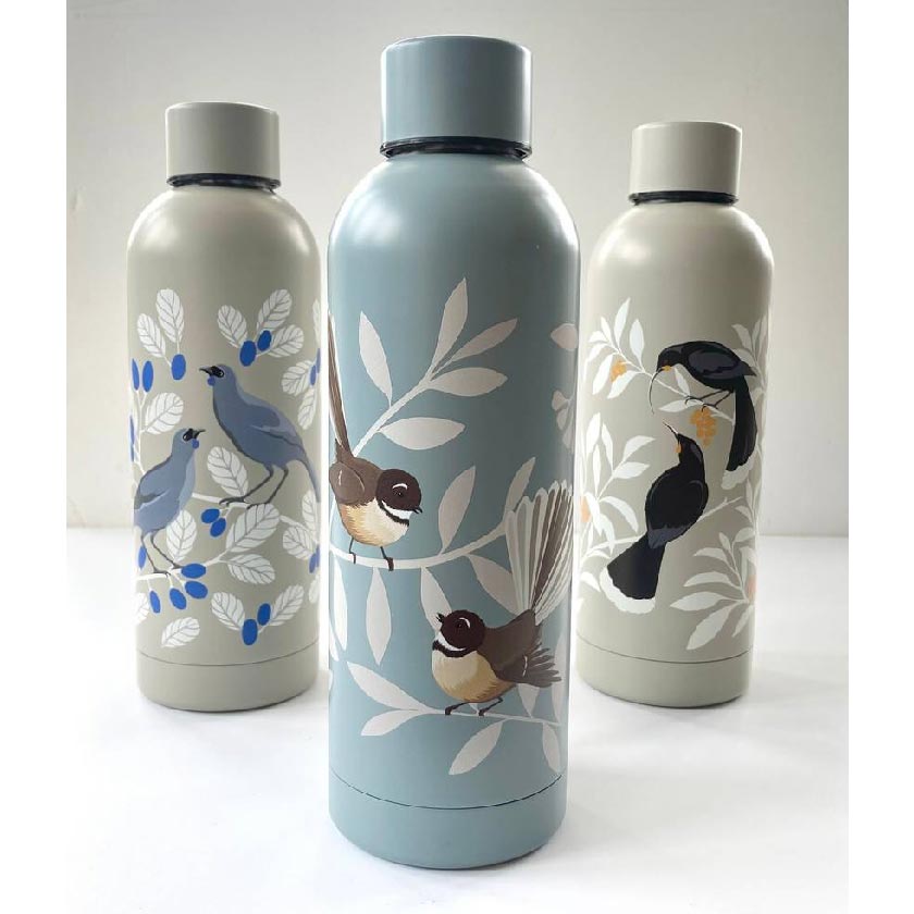 Hansby Design Insulated Stainless Steel Water Bottle - Fantail (500ml) | Koop.co.nz