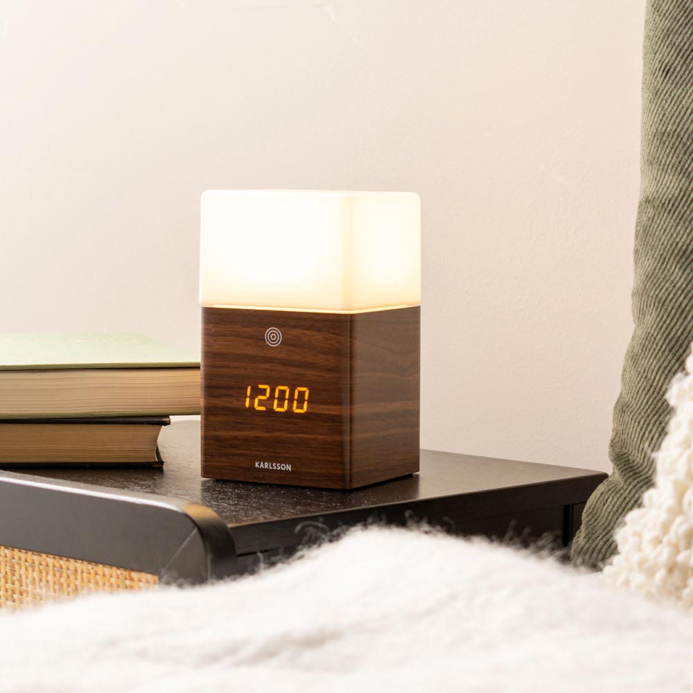 Karlsson Frosted LED Alarm Clock with Light - Dark Wood | Koop.co.nz