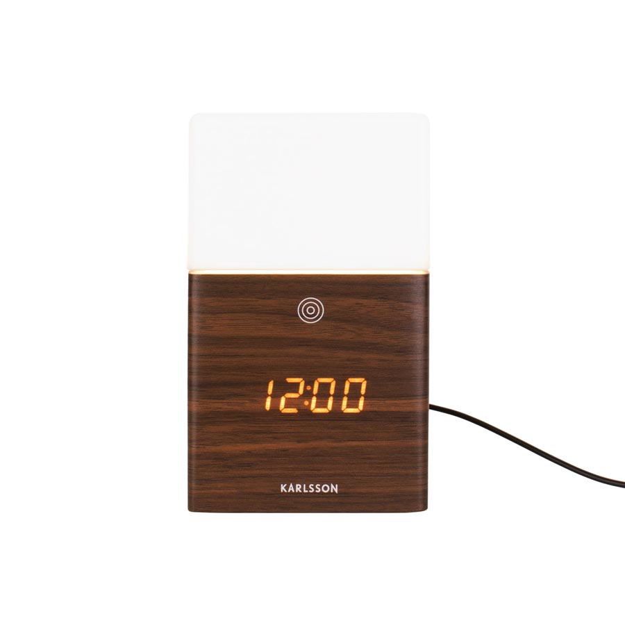 Karlsson Frosted LED Alarm Clock with Light - Dark Wood | Koop.co.nz