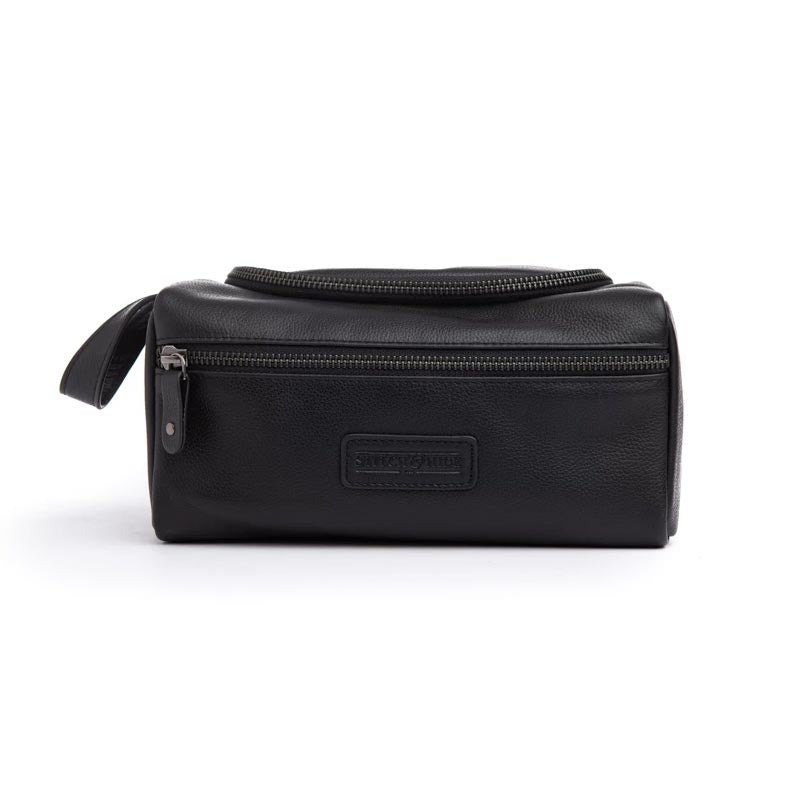 Stitch & Hide Unisex Leather Jett Toilet Bag - Black | Koop.co.nz