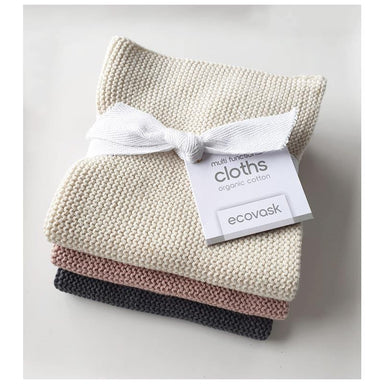 Ecovask Organic Cotton Multi-Functional Cloths (3pk)  - Blush Grey | Koop.co.nz