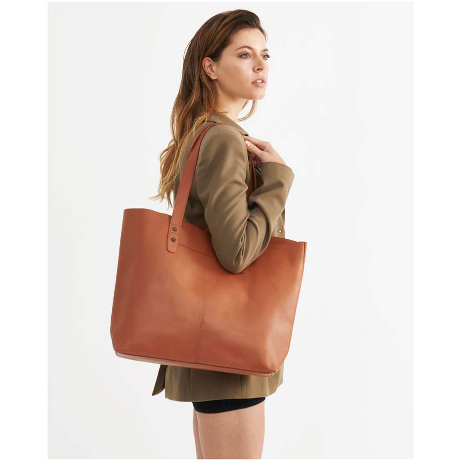 Stitch & Hide Leather Emma Tote Shoulder Bag Almond - Leather Bags NZ ...